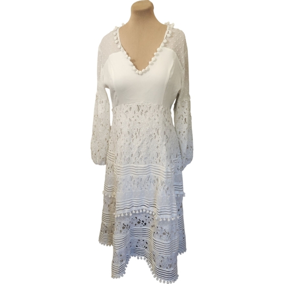 BOSTON PROPER 🔖NWT! Lace Pom Pom Maxi Dress - Size L - Picture 3 of 16